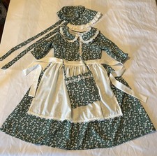 Pioneer Girls Dress Colonial Costume Green White Floral Sesquicentennial