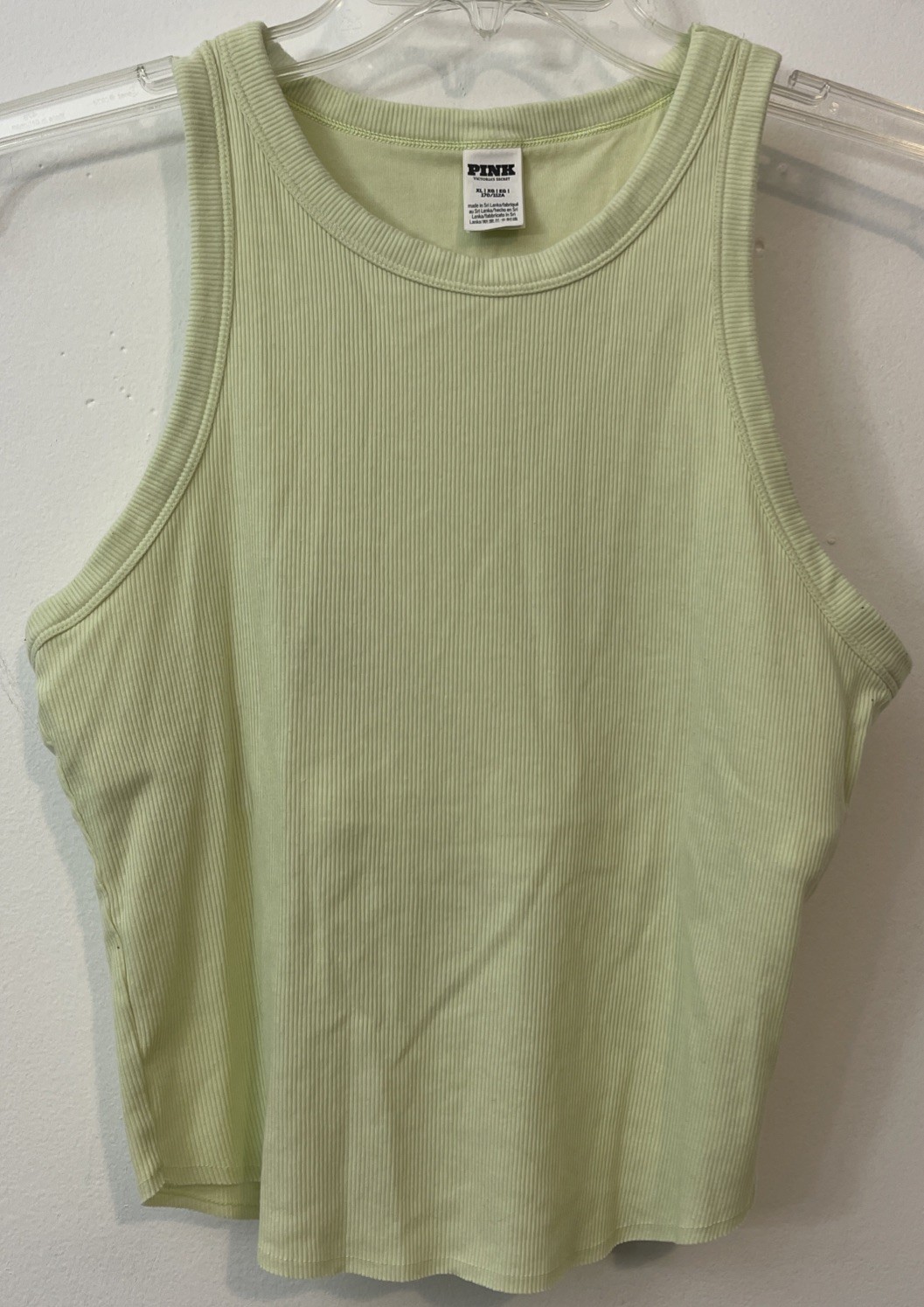 PINK Victorias Secret XL Green Ribbed Sleeveless Fitted Shelf Bra Tank! A426