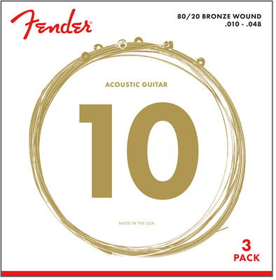 3-PACK Fender 70XL 80/20 Bronze Acoustic Guitar Strings - EXTRA LIGHT 10-48