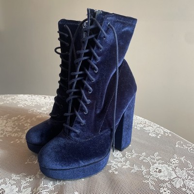 Whimsigoth Grunge Boots Velvet Blue Lace Up Platform Heel Steve Madden Women 9M
