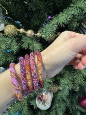 New Set Of 5 Handmade Beaded Nepal Glass Stackable Crochet Bracelets Multi