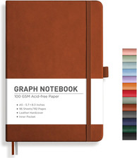 Graph Grid Paper Notebook 192 Pages A5 5.7x8.3in Brown for Writing
