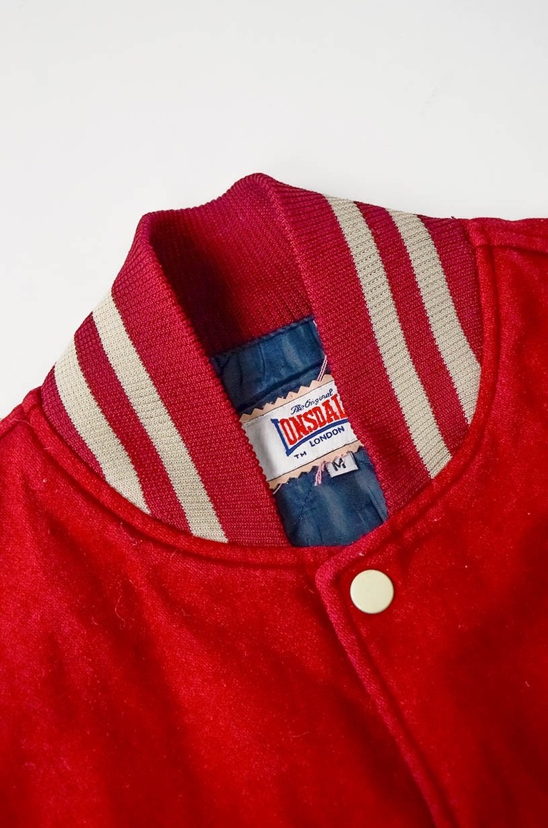 Lonsdale London Varsity Letterman Jacket Red Wool/Cream Faux