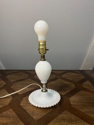Vintage White Hobnail Milk Glass Electric Table Lamp boudoir, Vanity lamp