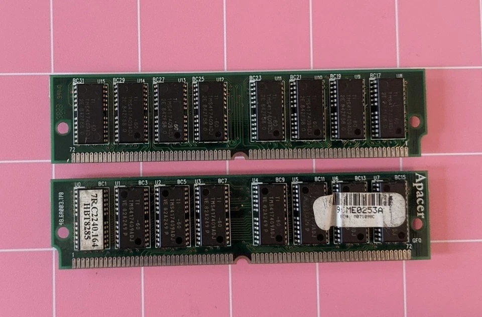64MB 2x32MB 72-pin Simm EDO APACER 7R.C2240.164 Memory Kit 60ns 8Mx32 5V 72Pin - Image 2 of 3