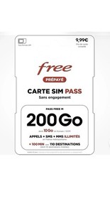 Carte SIM Prépayé Free utilisable de suite 200 Go 5G Ultra Appels/SMS illimités