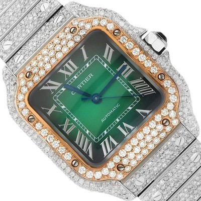 Cartier Santos WSSA0018 40mm Auto SS Watch 11.50CTW Diamond Green Dial