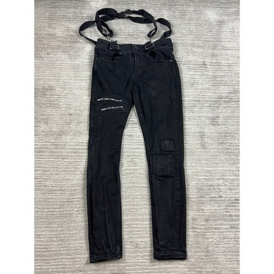 HT Denim Jeans Womens 9 Black Hi-Rise Super Skinny Suspenders Punk Zippers
