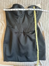 HOUSE OF CB LONDON Black Satin Strapless Corset Mini Dress With Boning BNWT/ Med