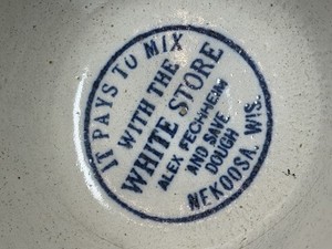 Antique Advertising Stoneware Mixing Bowl From Nekoosa, Wisconsin, White Store