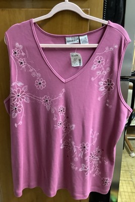 Fashion Bug New With Tags 26/28 Pink Embroidered Floral Sleeveless Top 2X Pretty