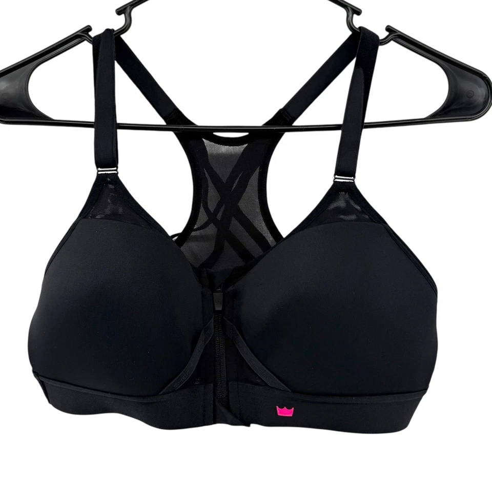 SHEFIT Ultimate Sports Bra Black Medium Front Zip Adjustable Straps High Impact - Image 3 of 4