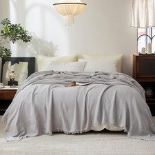 Muslin Blanket 4-Layer 100 Cotton Gauze Blanket with Fringe 104"x90"
