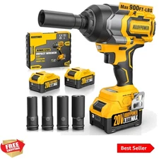 Cordless Impact Wrench, 900Ft-lbs 1200N.m 1/2" Brushless Impact Gun, 20V High...