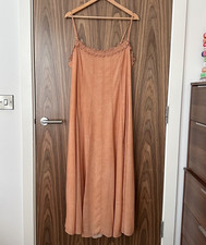 H&M Edition Orange Snake Print Ruffle Trim Strappy Midi Maxi Split Dress L