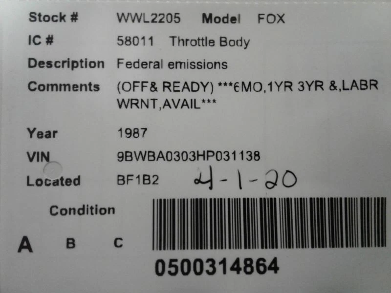 Cuerpo del acelerador excluyendo Quattro para 79 81-84 AUDI 4000 1234923 Foto 4 de 4