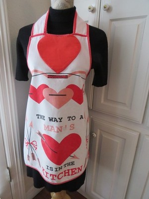 Valentine Theme Bib Apron - The Way to a Mans Heart is in the Kitchen -  Hearts