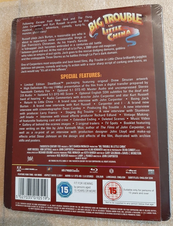 BIG TROUBLE IN LITTLE CHINA UK BLU RAY STEELBOOK NEW SEALED JOHN CARPENTER DVD - Image 2 of 2