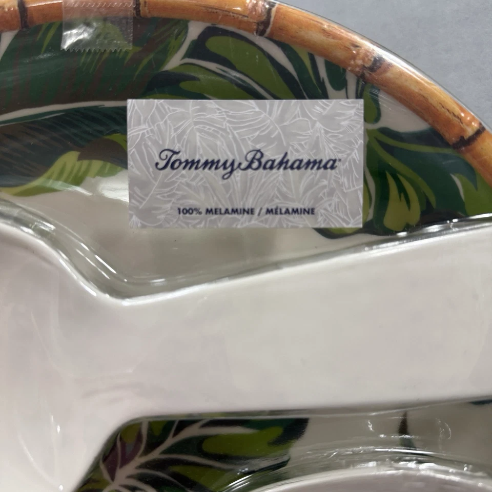 Serving Bowl Utensil Set Fork Spoon Melamine Tropical Leaf Pattern Tommy Bahama — 第 2/4 张图片