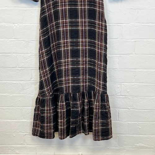 Monsoon Seersucker Checked Midi Dress Brown & Black UK Size 10 - Picture 3 of 12