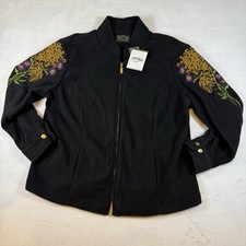 Bob Mackie Wearable Art Fleece Full Zip Jacket Floral Embroidery Women's XL NWT