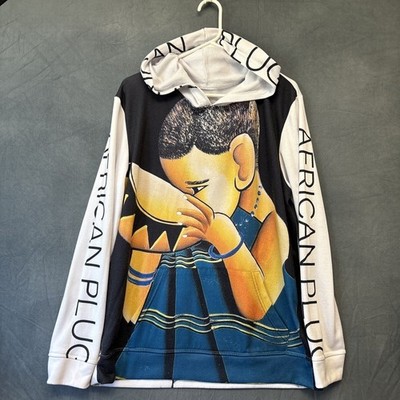 African Art Hoodie Mens XL Uno Kiwi 100% Cotton Plug Never Forget Your Roots