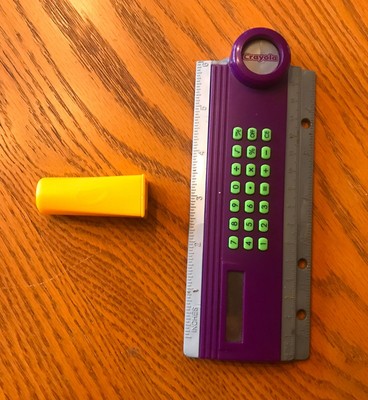 2007 Crayola Total Tools Calculator w/ foldout Ruler & Stencils; Crayon sharpner