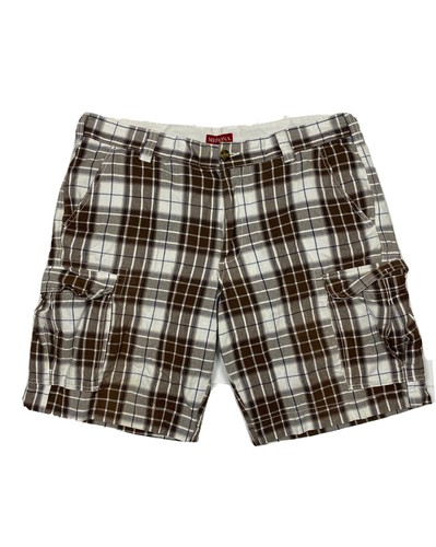 Merona Men Size 36 (Measure 36x10) Brown/Wht Plaid Cargo Pockets Shorts