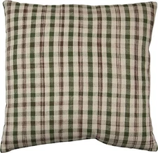 NEW~Decorative Pillow~Gingham Pattern~Primitive/Country/Linen/Cotton/Green/Brown