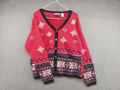 Vintage 90s North Crest Women's Christmas Button Up Cardigan Sweater in Size L