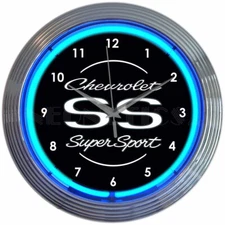 Chevrolet Super Sport SS Blue Neon Wall Clock 15" Diameter 8CHVSS Neonetics