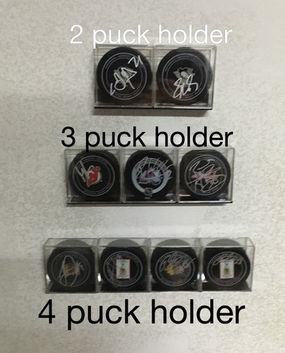 3 PUCK Hockey Hanger HOLDER DISPLAY AUTOGRAPHED WALL MOUNT Holds 3 Pucks - Picture 2 of 5