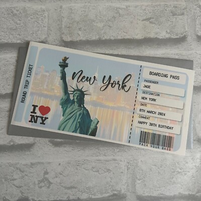 Personalisierte Bordkarte, Flugticket, Überraschung New York
