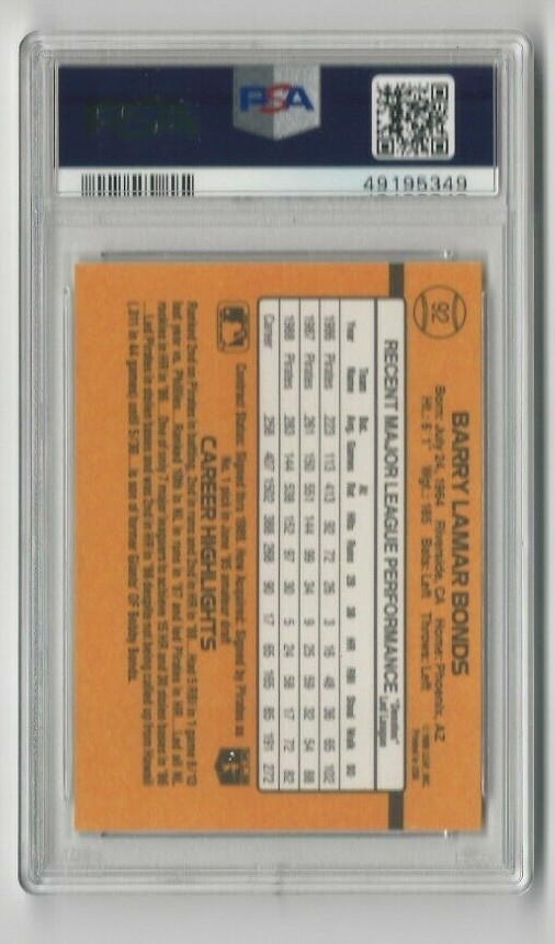 Barry Bonds #92 PSA 10 GEM MINT 1989 Donruss Double Asterisk Large