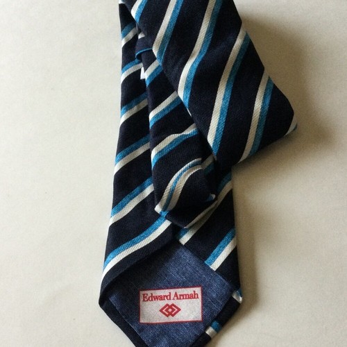 EDWARD ARMAH REPP STRIPE SILK NECK TIE NAVY NWOT - Picture 6 of 14