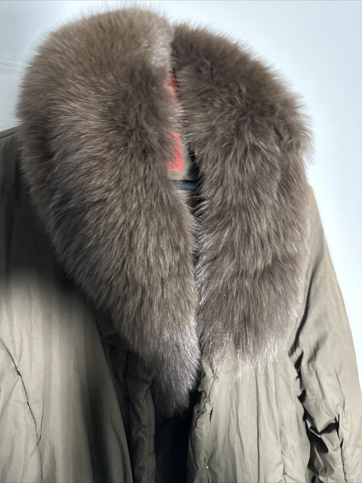 Abrigo largo acolchado Swan para mujer talla XL marrón cuello de piel extraíble Foto 4 de 4