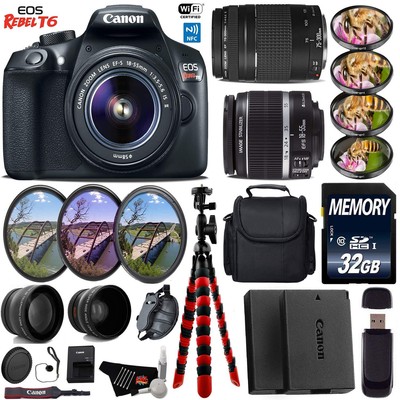 Canon EOS Rebel T6 DSLR Camera 18-55mm Lens & 75-300mm Lens Pro Combo