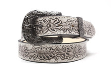 HandTooled Floral Belt, 1.5    Hand Painted Belt with Removable Western Buckle