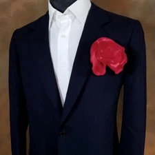 NEW - Men's 2-in-1 Pouf Round Pocket Square - Red Satin