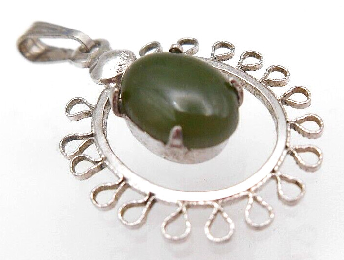 Jade Stone Pendant 925 Sterling Silver 1 x 5/8" with bale 1g Green Charm