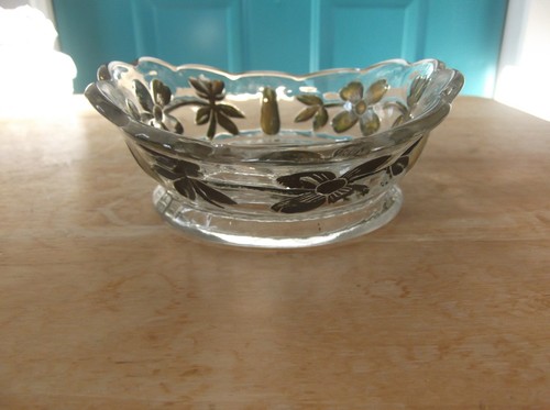 Small Vintage Goofus Glass Bowl with Gold Floral Design - Picture 4 of 11