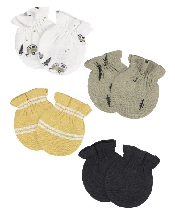 New Gerber Baby Boys 4 Pack Cotton Mittens Size 0-3 Months Trees Cars