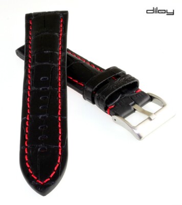 Alligator Uhrenarmband Modell Everest schwarz-RN 24 mm, extradick