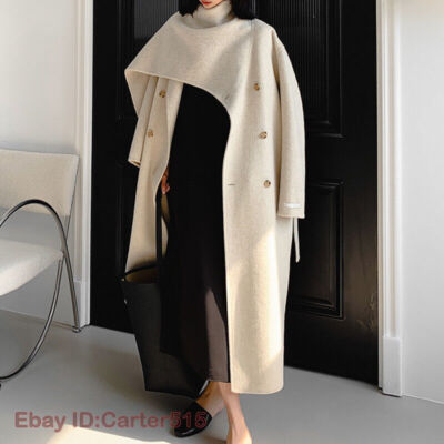 Women Long Wool Coat Shawl Collar Trench Coat Soft Warm Winter