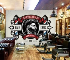 3D Retro Style K1845 Hair Cut Barber Shop Wallpaper Mural Self-adhesive Luna