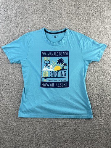 Waimanalo Beach Shirt Adult Mens Large 42 Blue Graphic Resort Hawaii Crew Neck