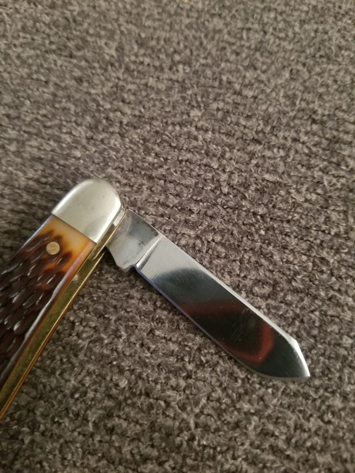 QUEEN CUTLERY 1991 9120- STAG HANDLE STOCKMAN - 3 3/4" CLOSED - USA MADE. Q7 - Image 4 of 4