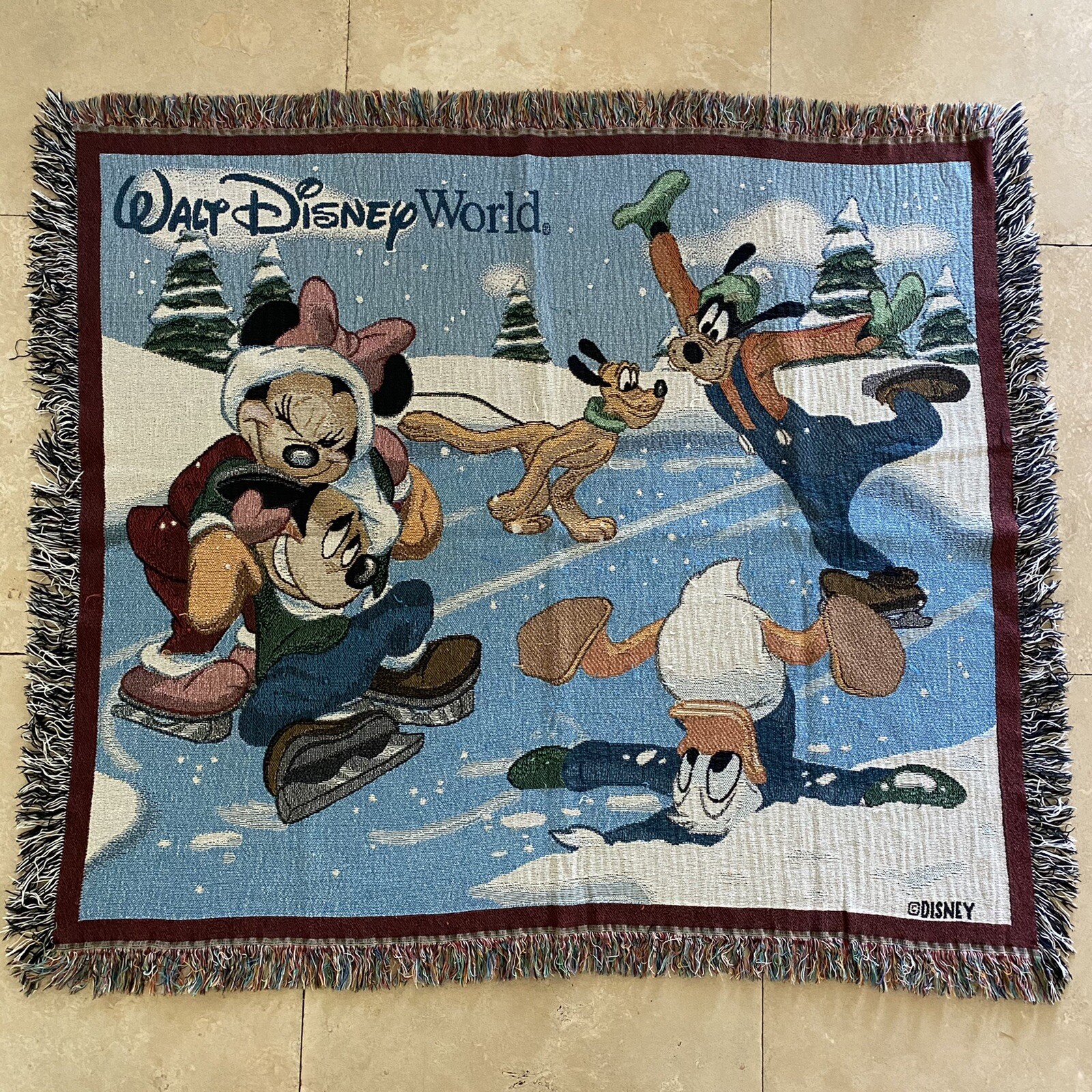 Vtg 90s Disney World Throw Blanket 48x56” Snow Winter Christmas Tapestry Nursery eBay