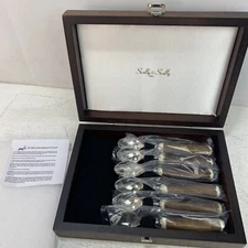 Scully And Scully Set Of 6 Tea Spoons - English Natural Staghorn Handle Flatware