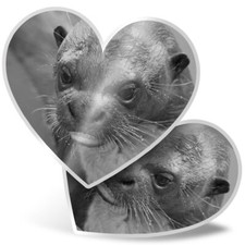 2 x Heart Stickers 15 cm - BW - Giant River Otter Wild Animal #42929